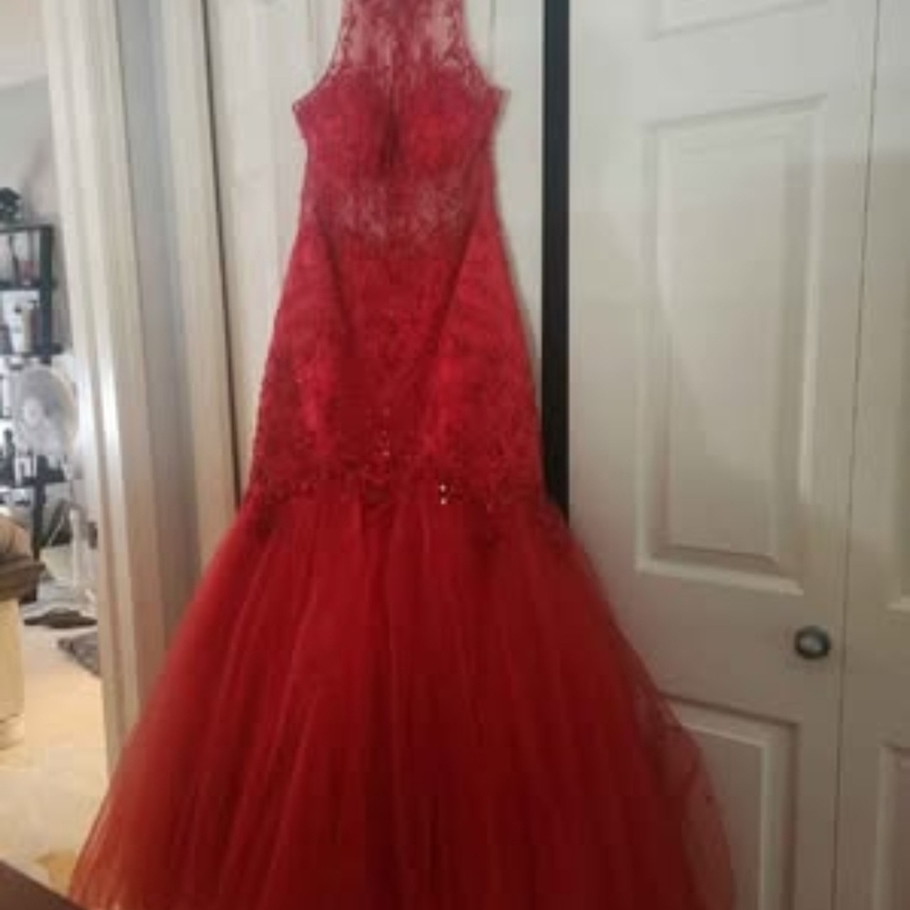 Elegant Red Lace Gown